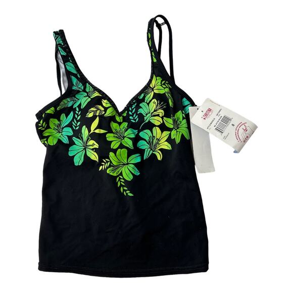 Christina Swimwear Tropical Black & Green Tankini Top Bust Enhancer Sz 8 New - Picture 1 of 8